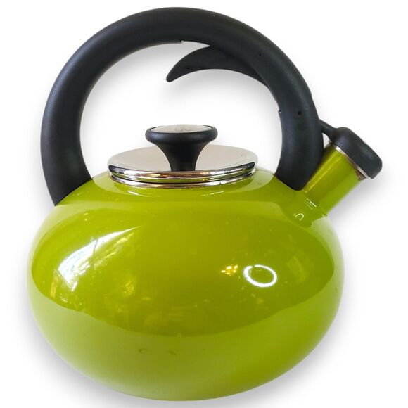 Sur La Table Whistling Tea Kettle - Apple Green Enamel - Preowned / Chipped - Picture 4 of 12